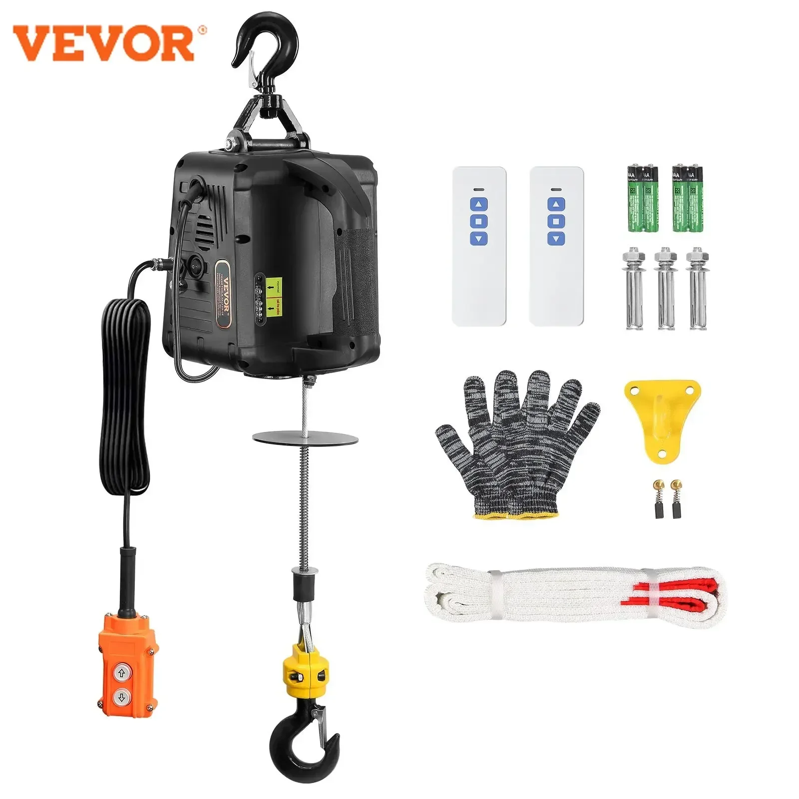 1100lbs1500W 3-in-1Electric Hoist Winch Portable Power Winch Crane with Wired/Wireless Remote Control for Overload Protect VEVOR