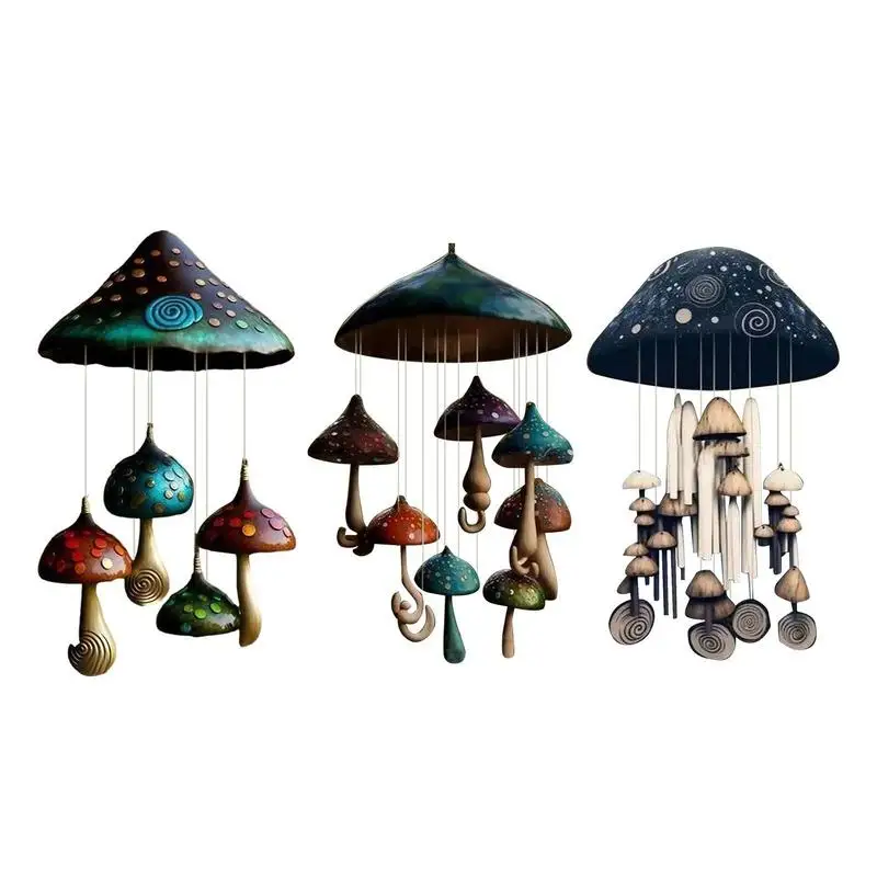 

Mushroom Wind Chimes Colorful Resin Hand Painted Decorative Wind Bell Cute Window Ornament For Balcony Lawn Portable Home Decor