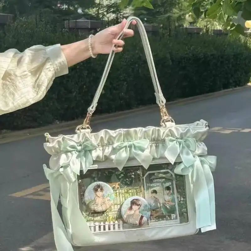Neue Y2K Schleifenband Ita Umhängetasche Süße Mädchen Transparente Große Schultertasche DIY Display-Handtasche Damen Satin Tragetasche – Detail 17