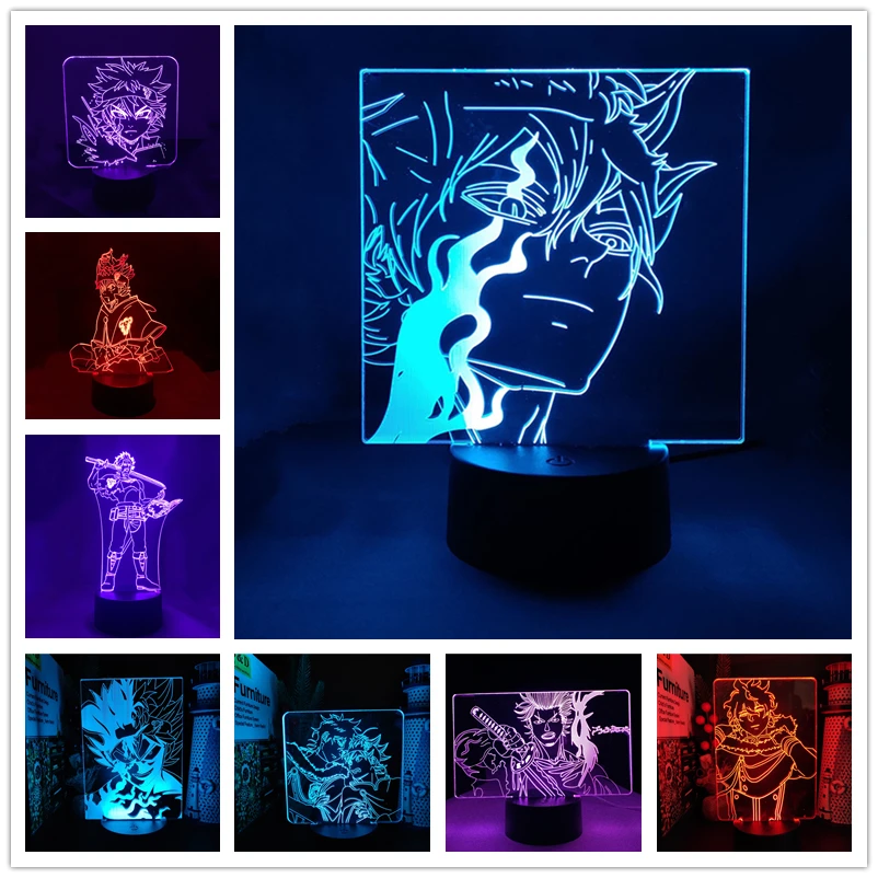 

Anime 3D Lamp Black Clover Led Night Light Asta Yuno Yami Sukehiro Bedroom Decor Table Lampara Noelle Silva Manga Gadget Gifts