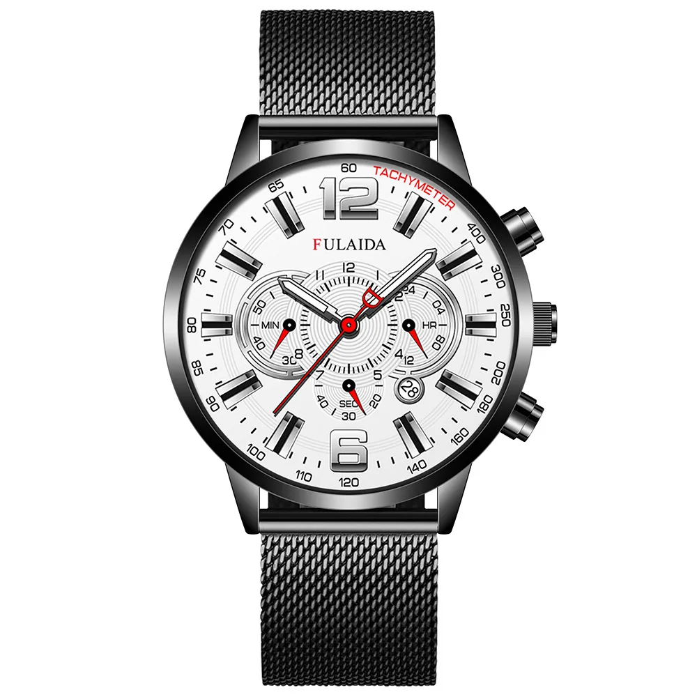 Men's Fashion Business Calendar Watches Luxury Stainless Steel Mesh Belt Analog Quartz Watch Business Luminous Wristwatch Clock