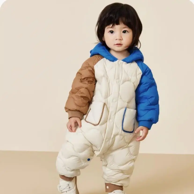 

2023 Winter New Colored Baby Romper Newborn Hooded Coat Infant Boys Girls Thicker Warm Down Jacket Jumpsuit A3010