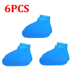 Durable Waterproof Silicone Rain Boot Covers - Non - Slip, Reusable Overshoes - M 34 - 40 (6PCS - Blue)