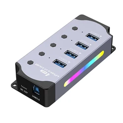 Aluminum Alloy RGB USB 3.0 Hub & Charging Dock with Switch (4 Ports)