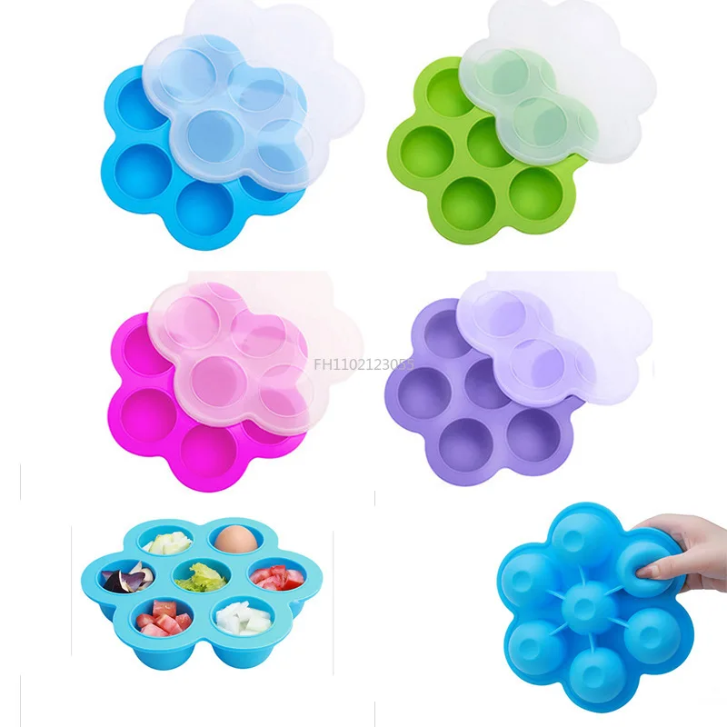 7 Holes Reusable Silicone Baby Food Freezer Tray Crisper Egg Bite Mold BPA Free Storage Baby Food Storage Containers With Lid