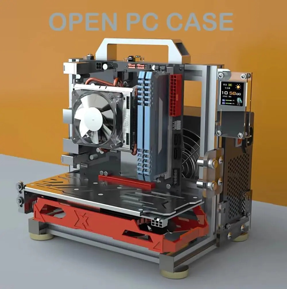 Open Air Alumínio Bare Frame para pc Test Bench Caixa do Computador Atx Itx Matx Chassis Motherboard 120 240 360 Refrigeração Líquida Prata