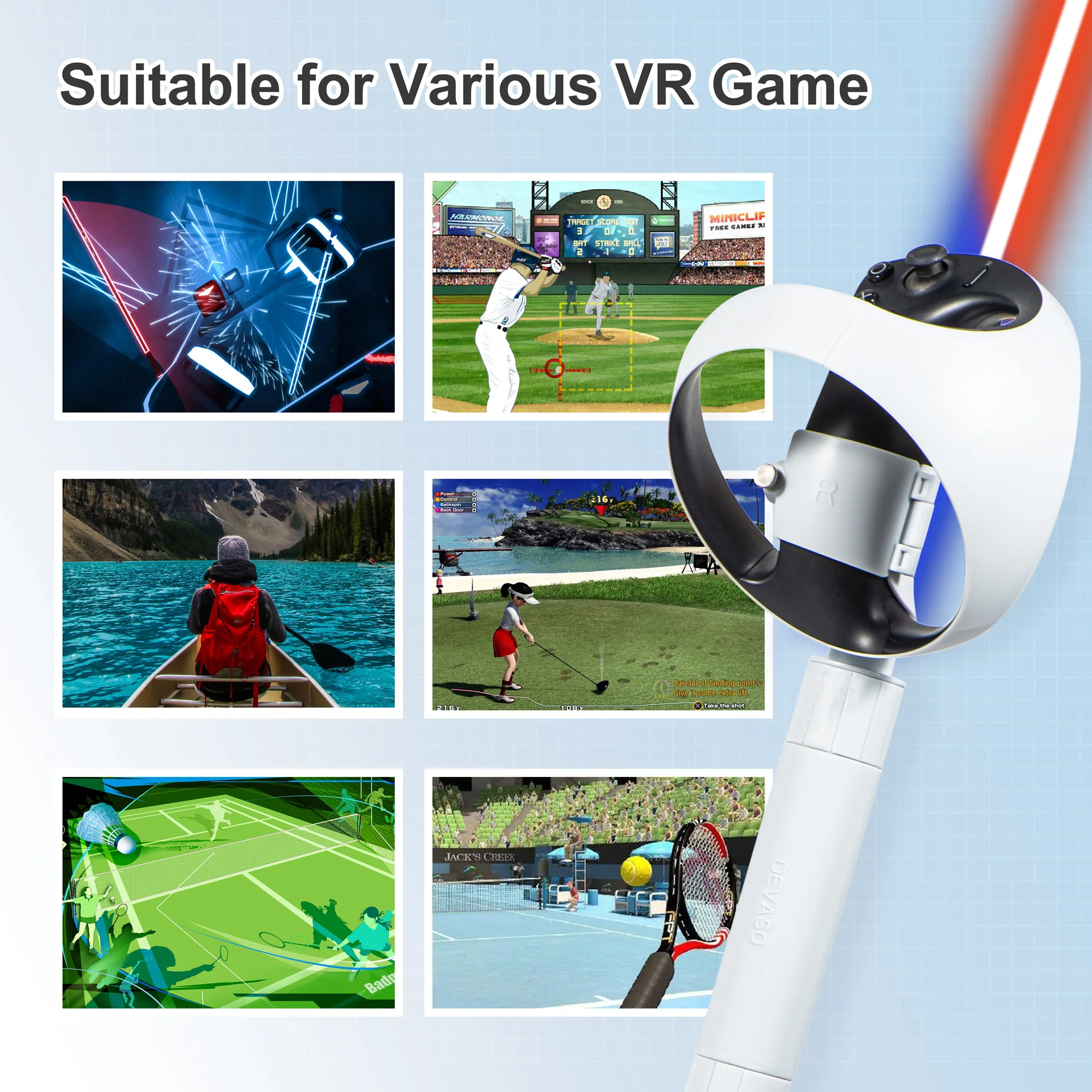 PS VR2 용 익스텐션 그립, 게임 액세서리 컨트롤러 핸들, 비트 세이버 워크어바웃 미니 골프 익스텐션 그립