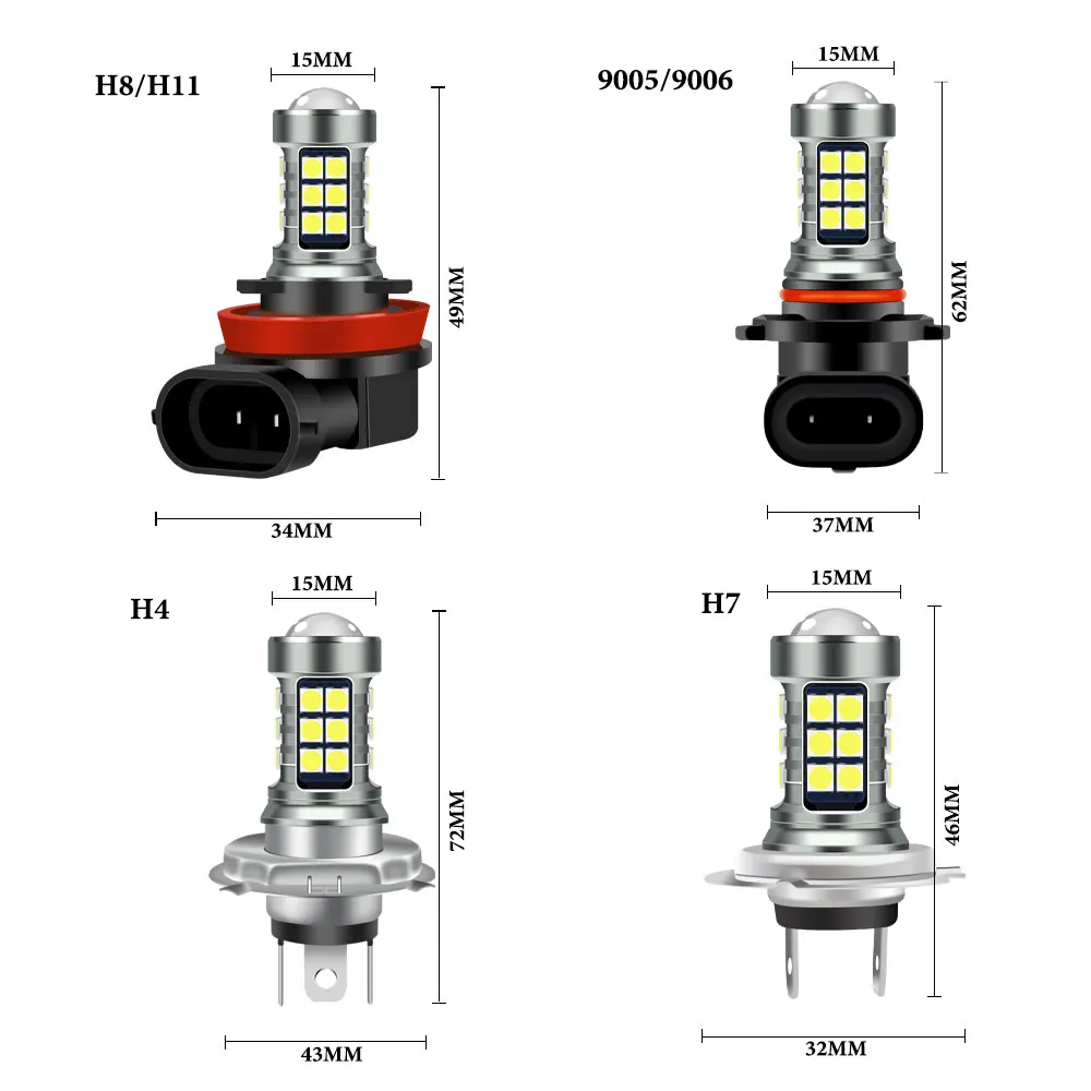 2개입 자동차 안개등 H11 LED 램프 9005 HB3 9006 HB4 H9 H8 화이트 옐로우 아이스 블루 레드 자동차 LED 초고휘도 주간 주행등