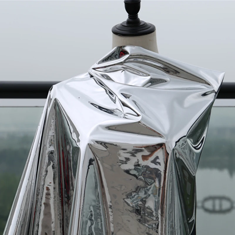 

50X137Cm Silver Reflective Mirror Cloth Waterproof Creative Garment Double-Sided Silver Mirror Tpu Clothes Designer Fabric