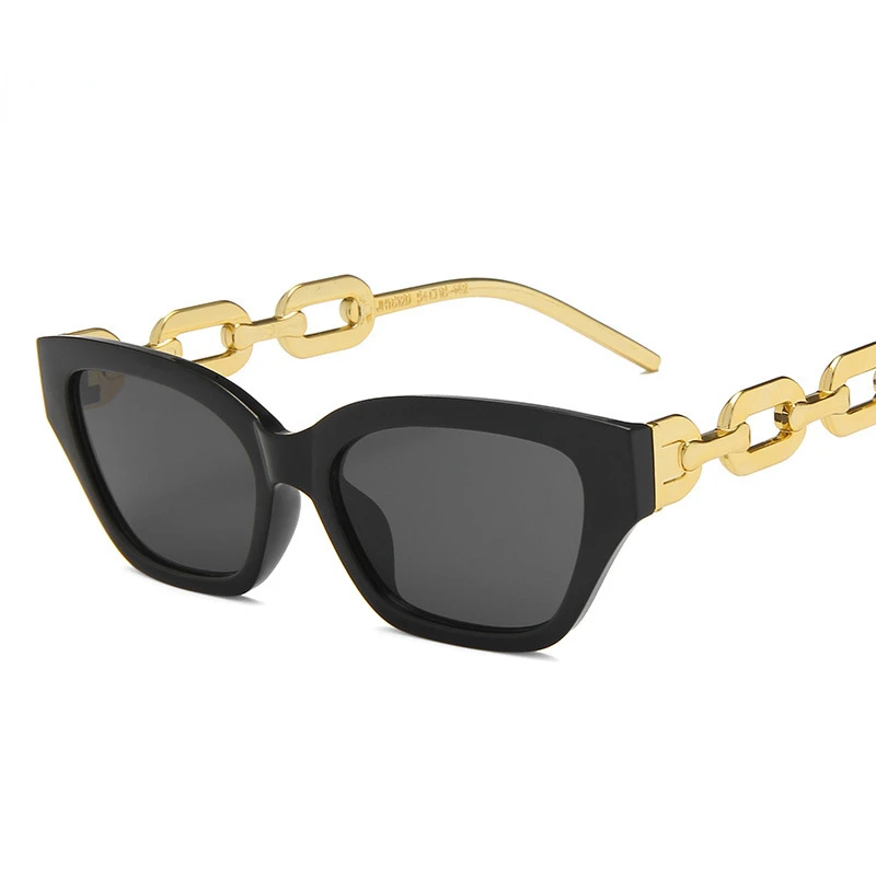 transparent Tea Frame Tea Slices)european And American New Personality Cat  Eye Sunglasses Fashion Thick Chain Leg Sunglasses Cross-border Hip Hop Sun