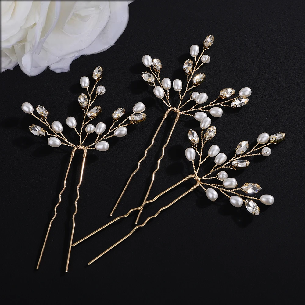 Hair Accessories Bridal Hair Accessories 3PCS Wedding Hair Pins Tiara Headdresses Hair Jewelry Bride Accessories Fascinator