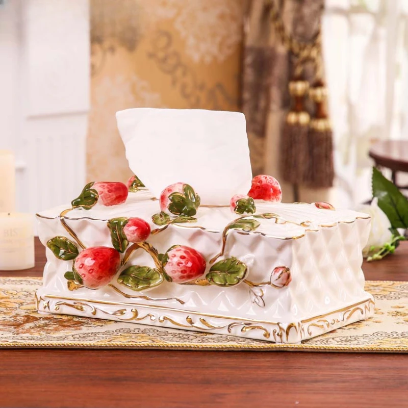 

Ju ceramic European style tissue box, American style paper drawing box, home decoration napkin box, living room desktop storage