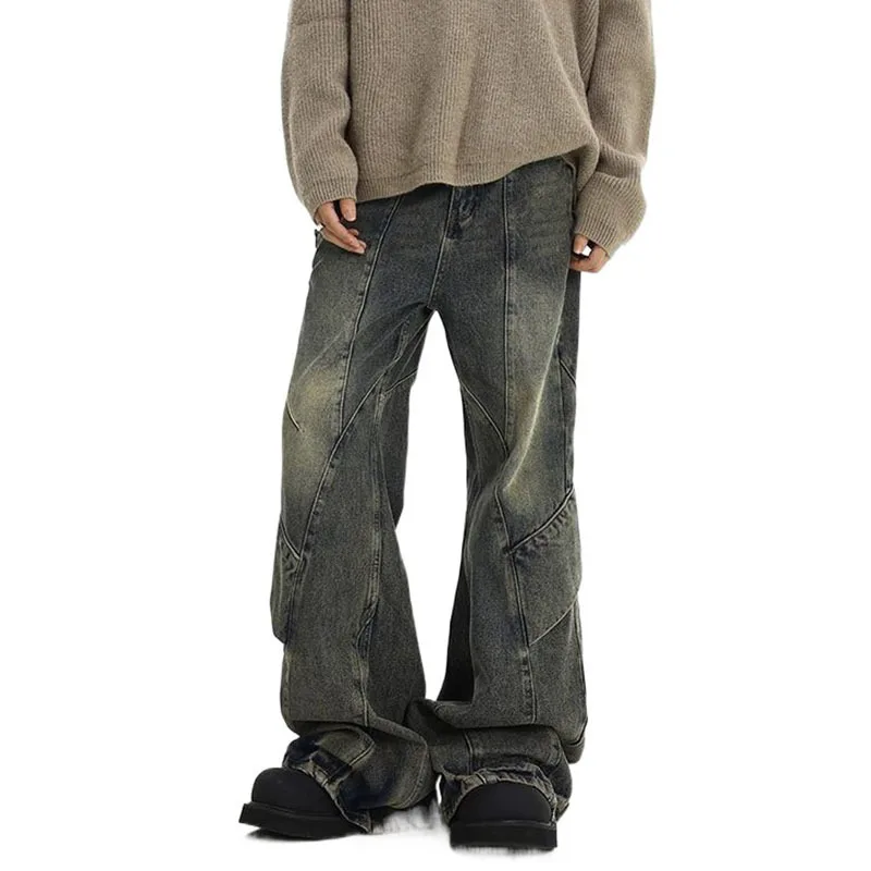 IEFB High Street Male Denim Pants Asymmtrical Spliced Vintage Design Washed Loose New Men‘s Jeans 2024 Autumn Trend 28W3860 3