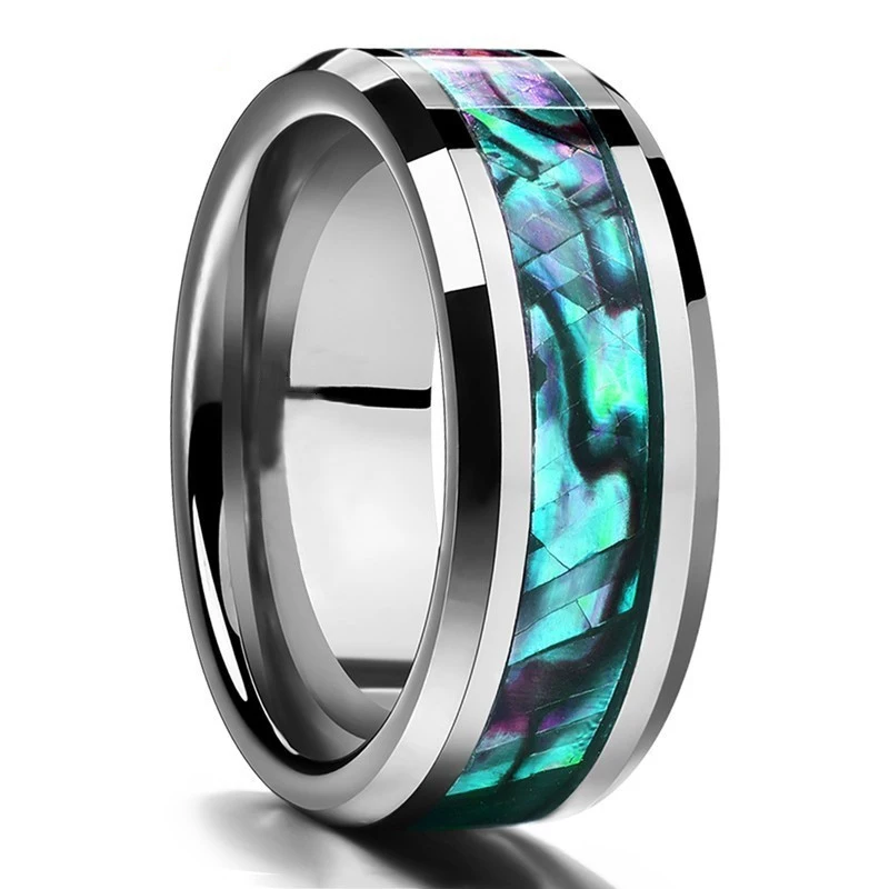 Men's Gold-Tone Stainless Steel Ring with Simulated Amber Inlay - 8mm Fashion Wedding Band & Gift Jewelry