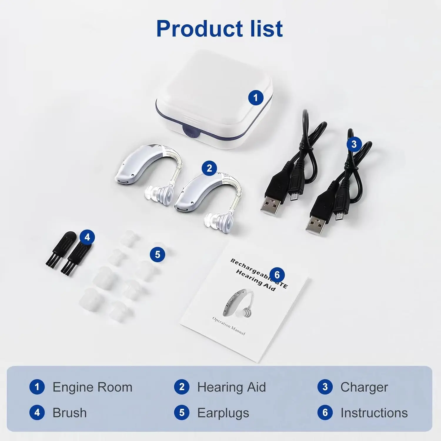 Rechargeable Digital Hearing Aid Adjustable Tone Best Sound Amplifier Portable Deaf Elderly BTE Hearing Aid 6