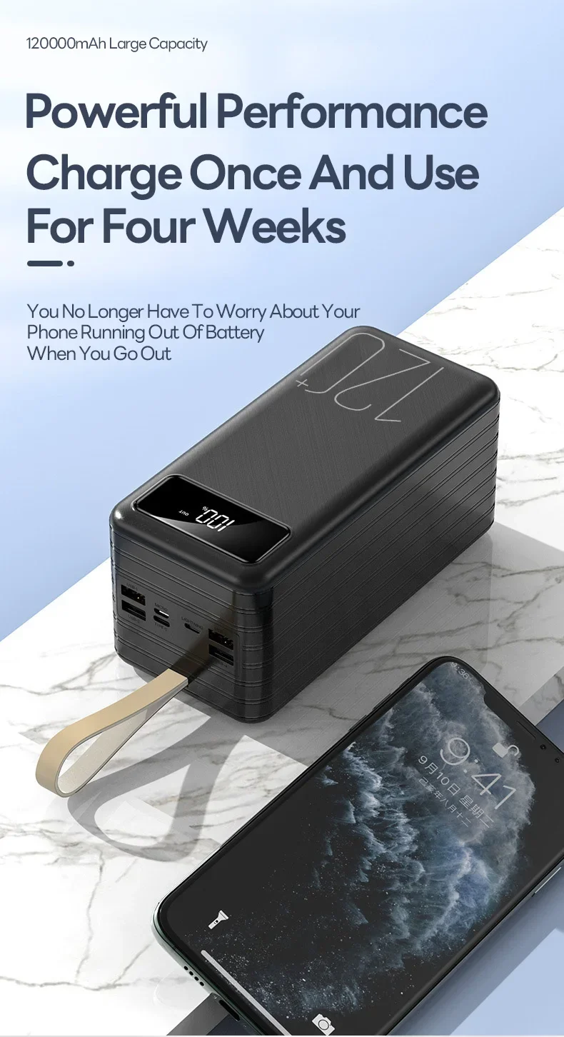 New 120000mAh Ultra Large Capacity 120W Fast Charger Portable Outdoor Power Bank for IPhone Xiaomi Huawei External Battery Pack 8 Sc2192eafae9f490ea1a72d043850f4899