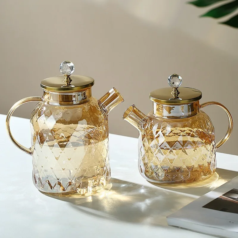 Elegant Amber High Borosilicate Glass Water Bottle and Teapot - Large Capacity