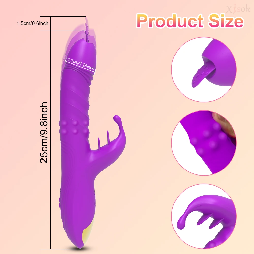 Vibratore telescopico del dildo del coniglio di spinta per le donne Punto G con i giocattoli del sesso dello stimolatore del capezzolo del clitoride che leccano la lingua_voghion.com