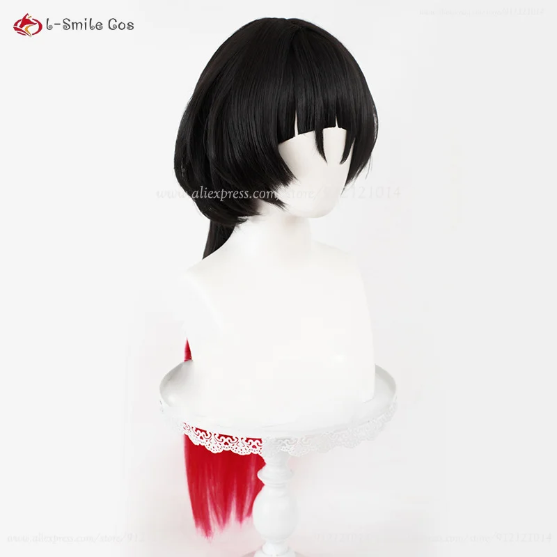 Jane Doe Cosplay Perücke 70cm Schwarz Rot Synthetik Hitzebeständig Anime Halloween + Perückenkappe 8