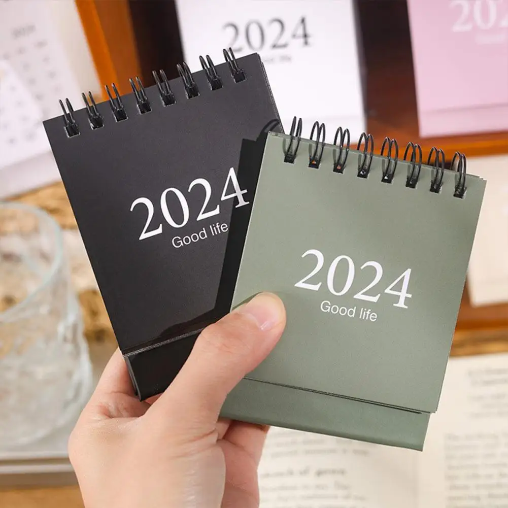

Journamm 2023-2024 Solid Color Mini Desk Calendar with Twin-Wire Binding Daily Planner Work Schedule School Stationery Supplies