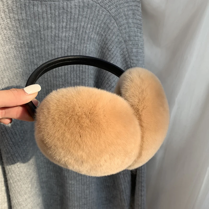 Natural 100% Rex Rabbit Fur Earmuffs Y2k Ear Muffs for Women Winter Apparel Accessories Headphones Cute Fur Earmuffs for Kids
