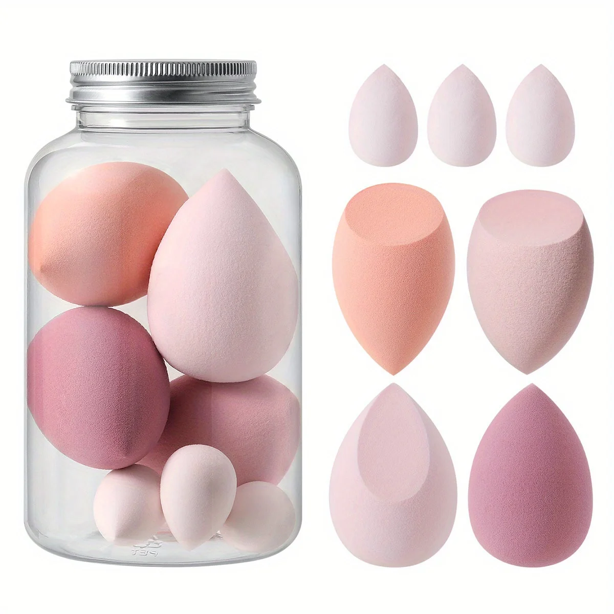 7Pcs Jelly Texture Sponges - Hydrophilic Latex-Free with Portable Jar | Hypoallergenic Makeup Kit for Sensitive Skin All Skins