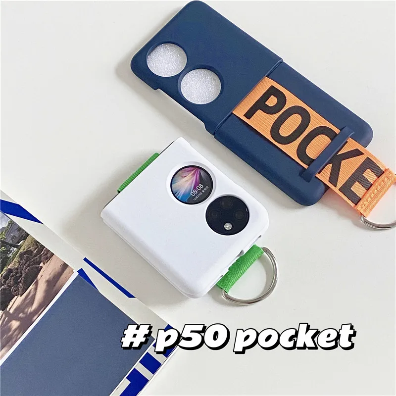 

For Huawei P50 Pocket Case Couple Simple Wristband Hard Case for P50 Pocket Huawei Funda Capa Cases Phone Accessories