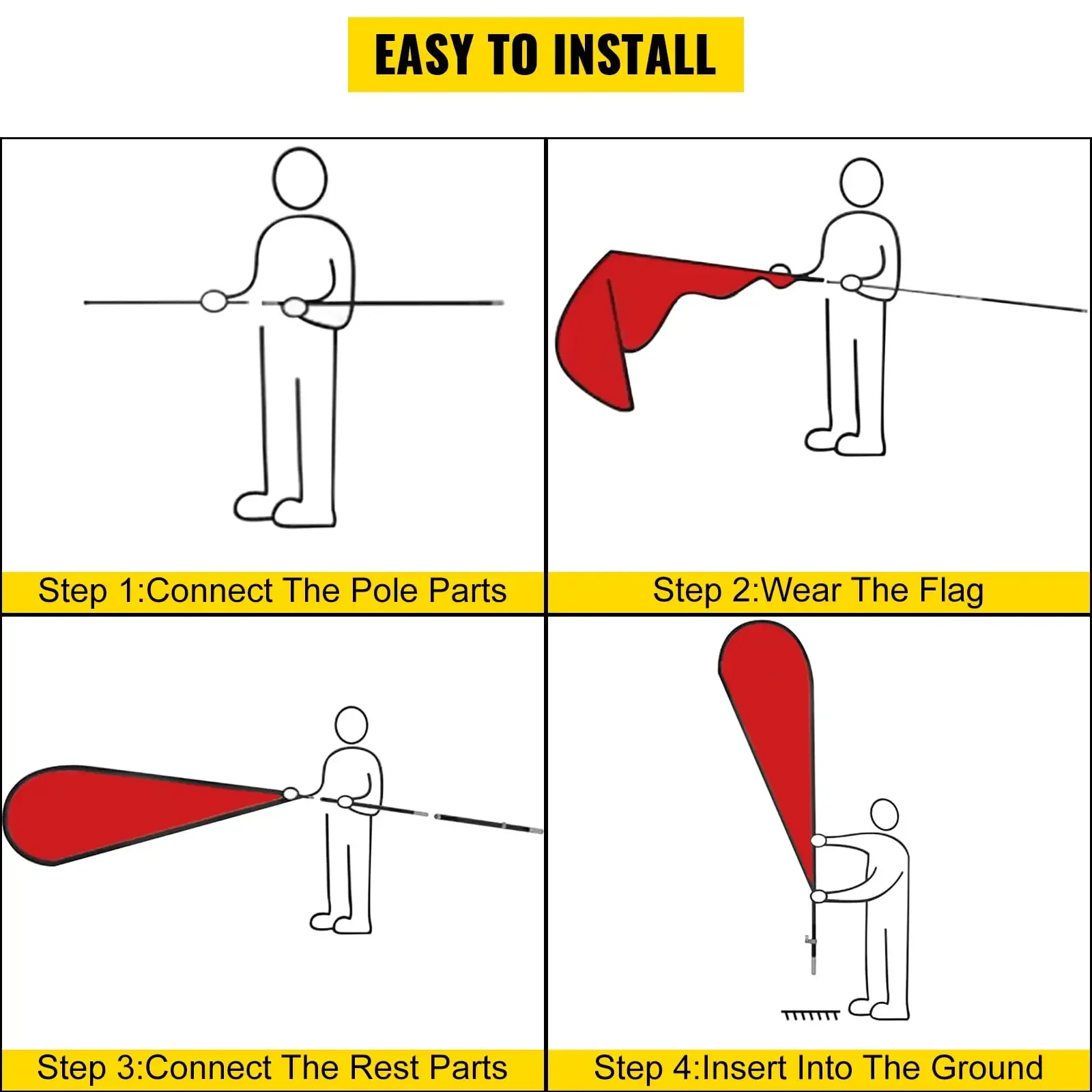 Advertising Flag Pole, 3 x Feather Flag Bundles, 16ft Windless Pole Sets with Ground Mounting Stake