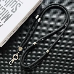 Elegant Silver Adjustable Crossbody Lanyard with Double Buckle and Wrist Strap - Polyester / Nylon (Black)