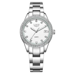 Elegant Luminous Women's Stainless Steel Fashion Watch - Waterproof Quartz Wristwatch (Silver white)