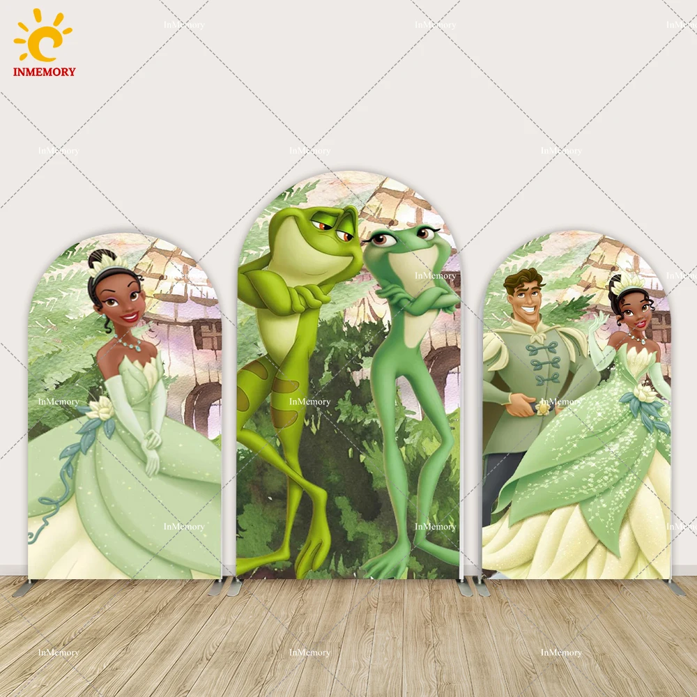 

Disney Arch Chiara Wall Princess Tiana and Frog Arched Backdrop Photography for Girl Birthday Party Decoration Banner Doubleside