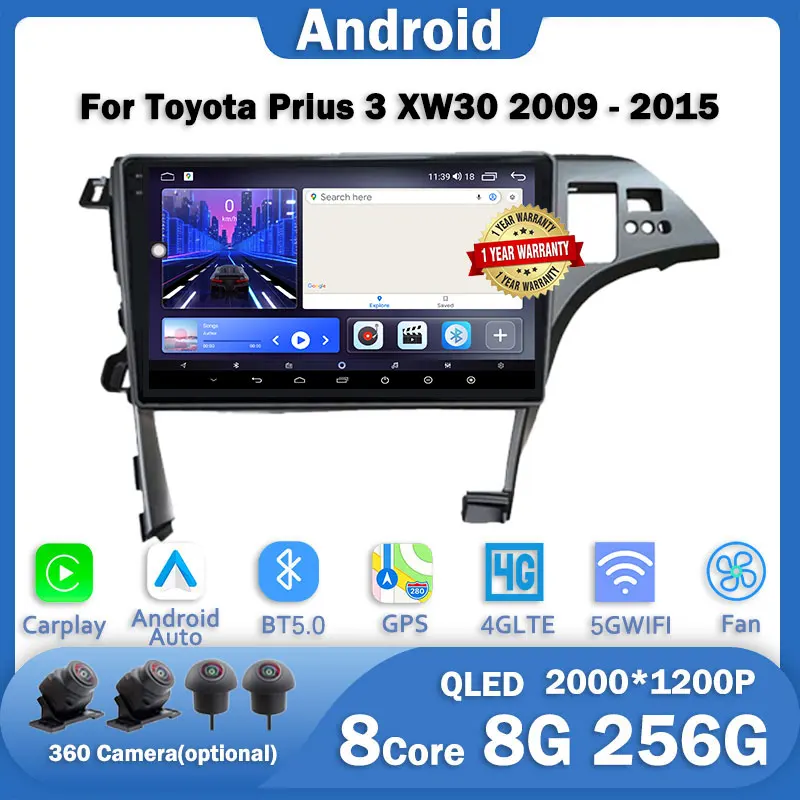 

Автомагнитола RHD для Toyota Prius 3 XW30 2009-2015, автомобильное радио, мультимедийный видеоплеер, GPS-навигация, головное устройство для Carplay, стандартное Wi-Fi