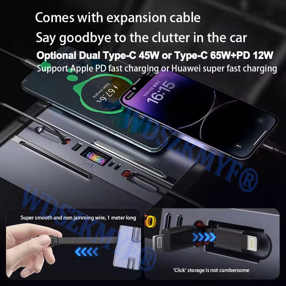 [Gift]65W Quick Charger USB Shunt Docking Station Car Adapter Powered Splitter For Tesla Model 3 Highland 2024/ Y Juniper 2025