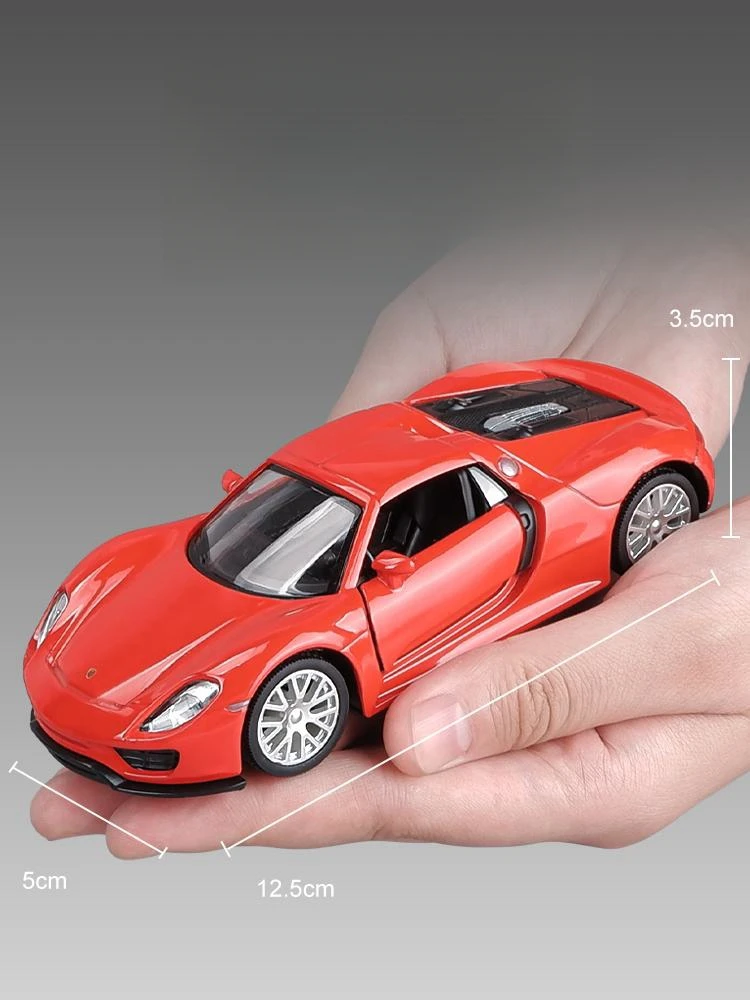 1/36 Porsche 918 Spyder Convertible Toy Car Model For Children RMZ CiTY Welly Diecast Miniature Pull Back Collection Gift Boys 5