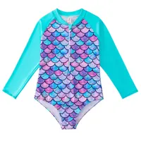 European American Style Mermaid Swimsuit Baby Girls Long Sleeves One-piece Swimsuit Hot Spring Fish Scale Kids Swimsuit 4-12Y 5