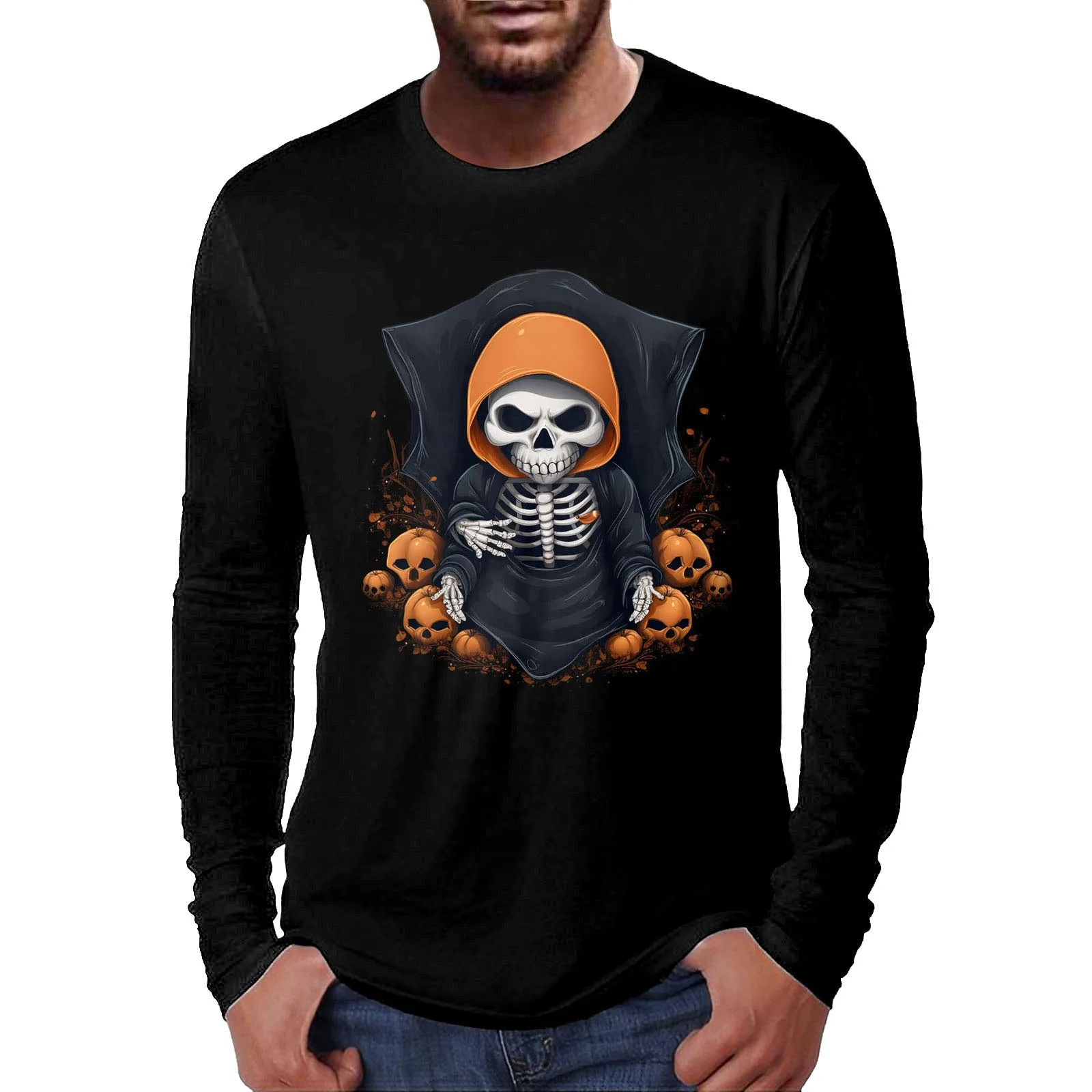 

Mens Fashion Casual Fasten 3D Digital Printing T Shirt Long Sleeve Top Dark Vintage