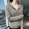 Zipper stripe 100% Merino wool Fall/winter Cashmere sweater Women's o neck cardigan warm bottom knit shirt top 2