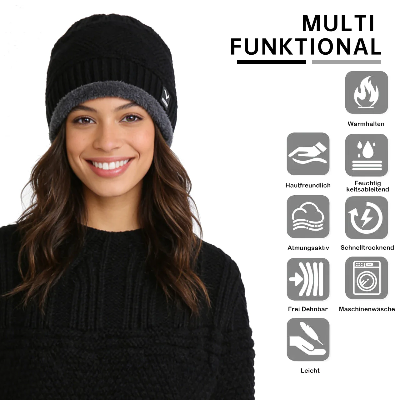 Knitted Hat for Men in Winter, Thickened and Fleece-Lined, Windproof and Warm, Casual and Fashionable for Couples, Cycling Sports Woolen Hat for Women