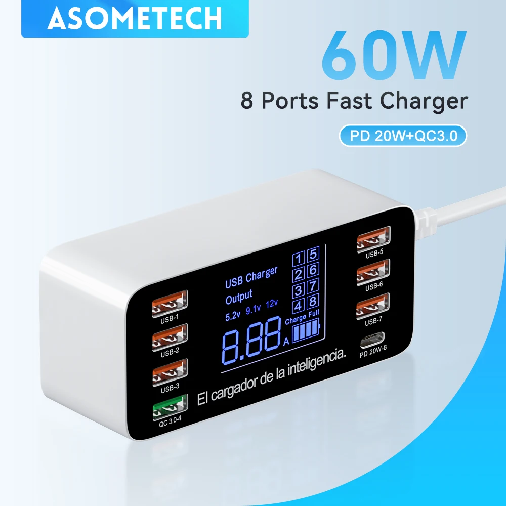Asometech 60w quick charge qc 3 0 4 0 usb charger adapter usb c charger