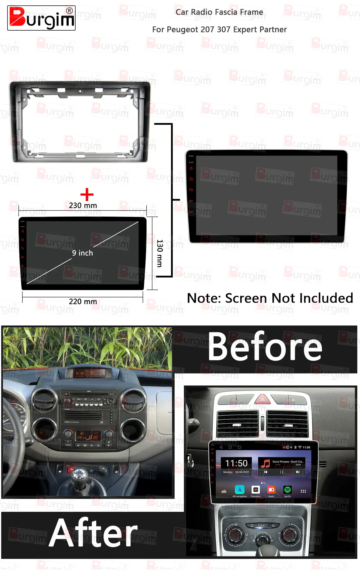 Sound way Kit Montage Cadre de Radio Adaptateur autoradio 2 DIN Compatible  avec Peugeot C2 C3 207 307 Expert Partner, Fiat Scudo, ProAce