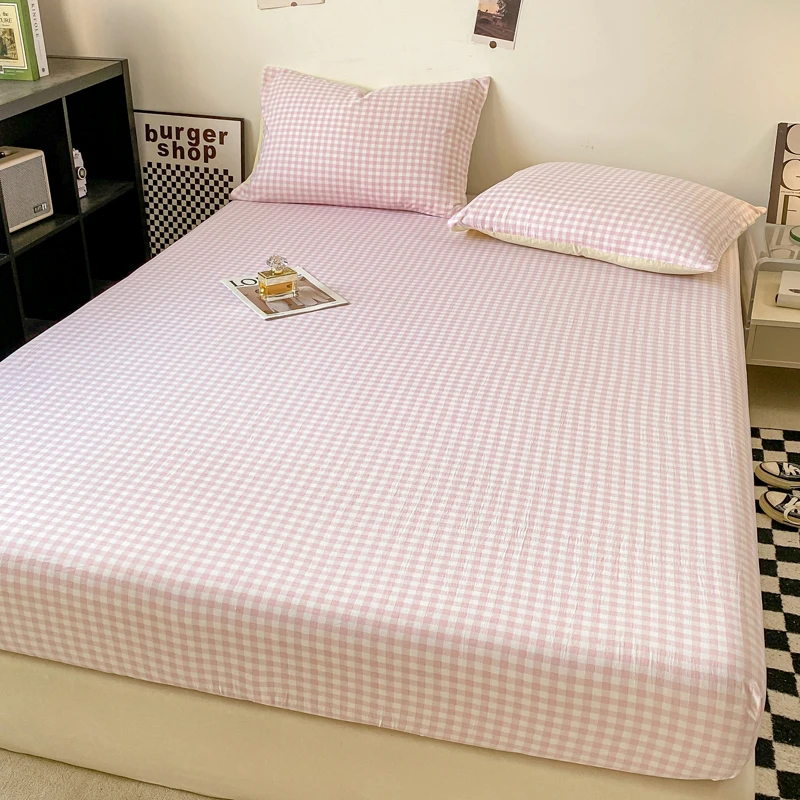 Plaid Style Fitted Sheet Skin-friendly Bed Cover Elastic Bedsheet for Girls Boys Room couvre lit Home Bed Linen(No Pillowcase) 2