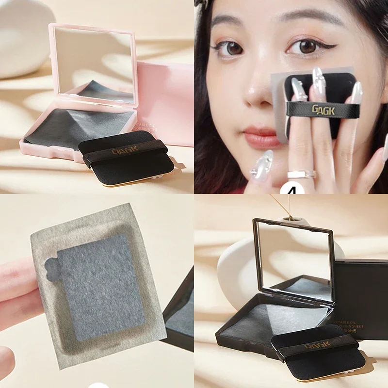 100PC Bamboo Blotting Papers with Mirror&Makeup Puff Refreshing Portables Oil Control Tool Kits Facial Oil Absorbing Sheets Care