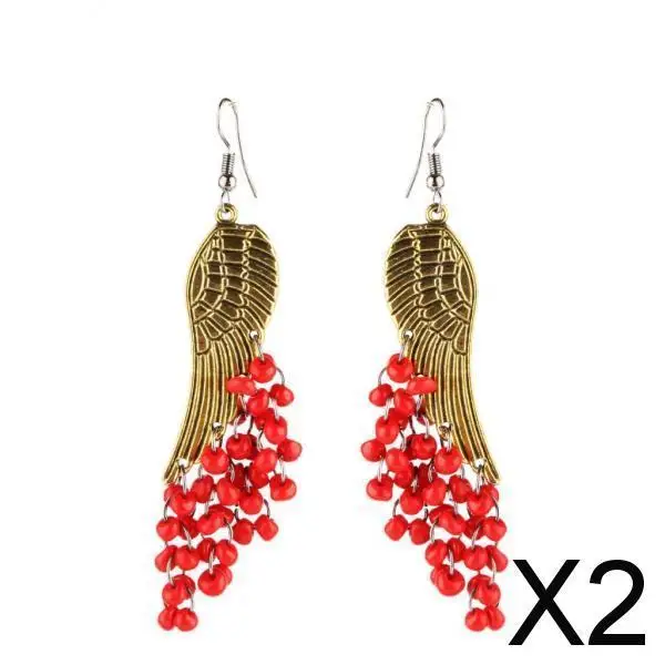 2X Angel Design Beads Tassel Dangle Drop Earrings Lady Girls Red