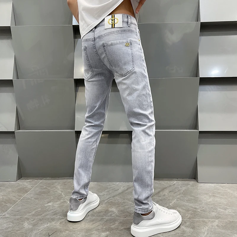 High-end light luxury fashion casual jeans men loose straight trousers spring and summer models hundred European goods light blu