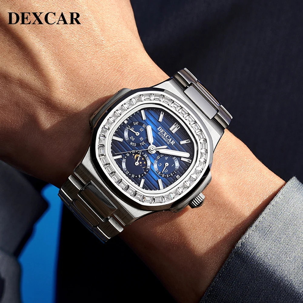 DEXCAR 2024 Men's Watches Luxury Automatic Watch For Men Mechanical Wristwatch Clock Stainless Steel Waterproof Sports Man Watch