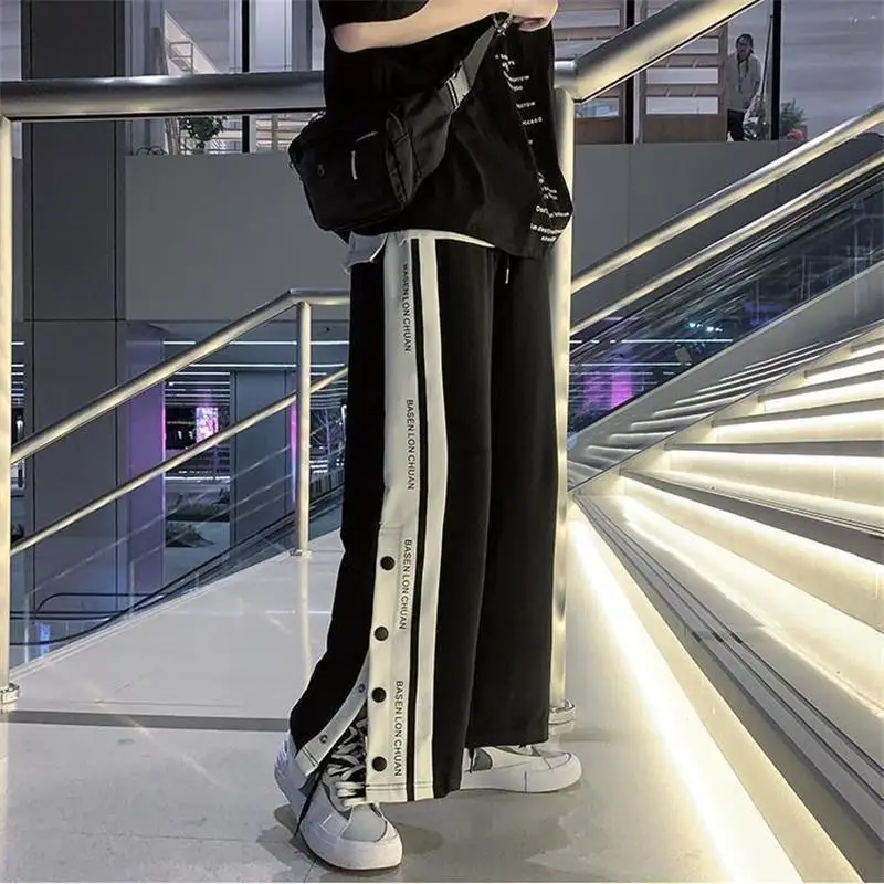 Side Button Jogger Wide Leg Pants Men Trousers Y2k Korea Style Hip-Hop Streetwear Harajuku Loose Women Baggy Sweatpants wide leg pants wide leg sweatpants