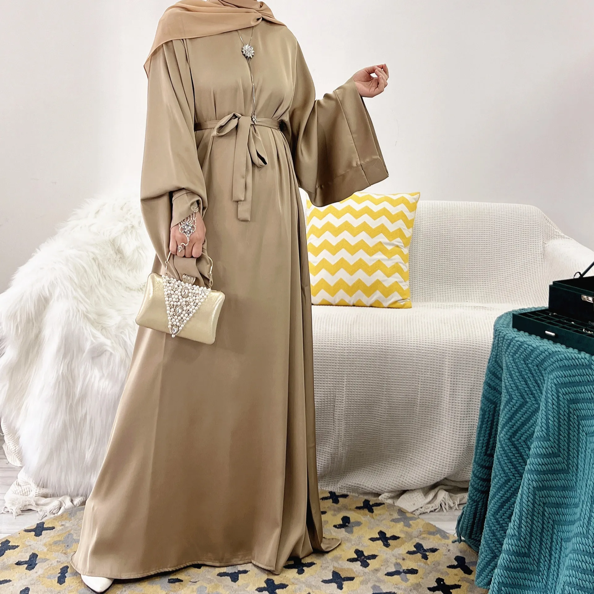 Satin Plain Abaya Luxury Dubai Turkey Hijab Muslim Dress Ramadan Abayas for Women African Dresses Islamic Clothing Kaftan Robe