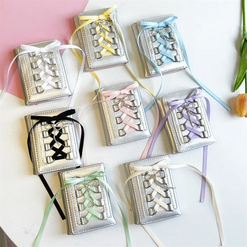 Y2k Silver Sweet Wallets for Women New Strap-on Designer Original Fashion Short Coin Purse Korean Style Casual Cute Wallet Purse