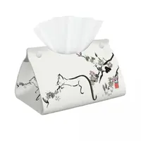 Custom Cat In Cherry Blossom Tree Tissue Box Holder Rectangular Kitten PU Leather Facial Tissue Box Cover for Car Home 1