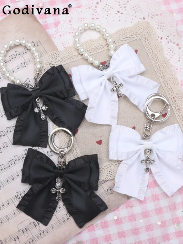 Sweet Cute Japanese Style Ladies' Pendant Fashion All-Match Bow Beaded Pearl Pendant Handmade Suitcase Accessories for Women